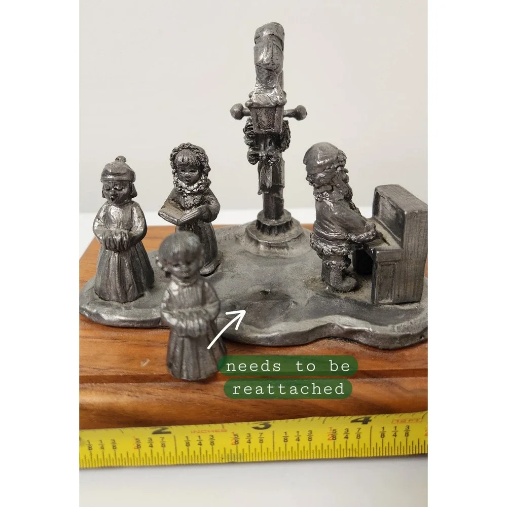 Vintage Michael Ricker Pewter Christmas Figurine Set Wood‎ Base 3pc